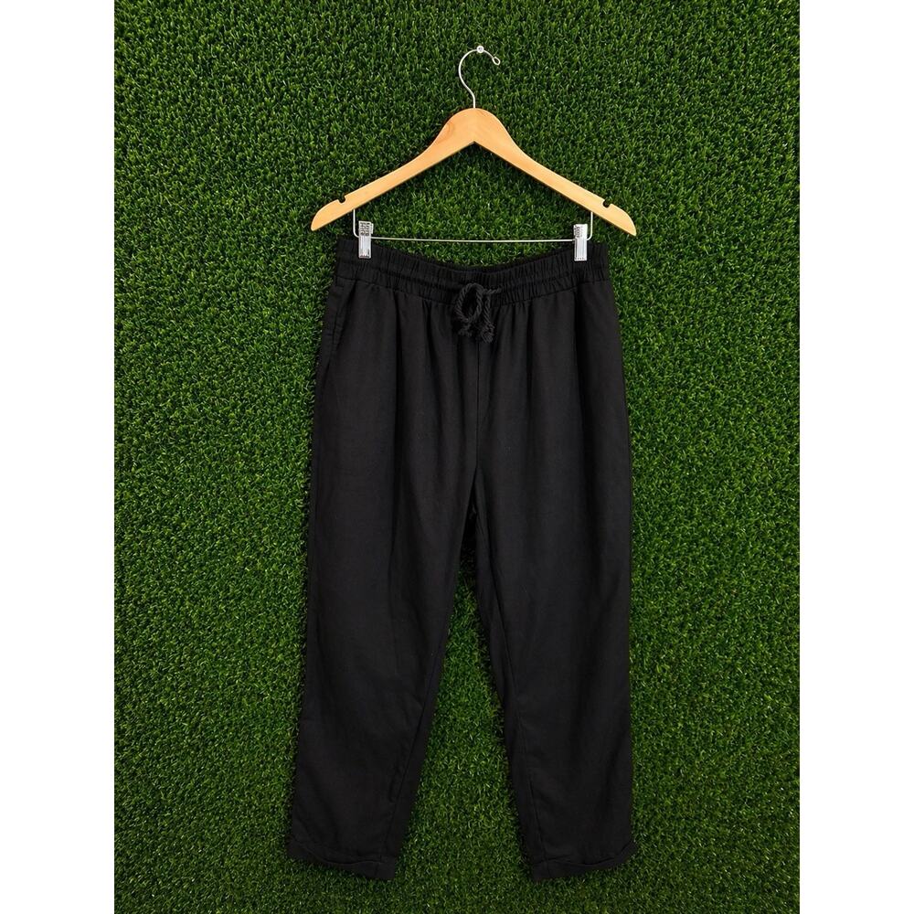 Simply Blessed Women's Black Linen Blend Jogger Pants Drawstring Waist Size XL